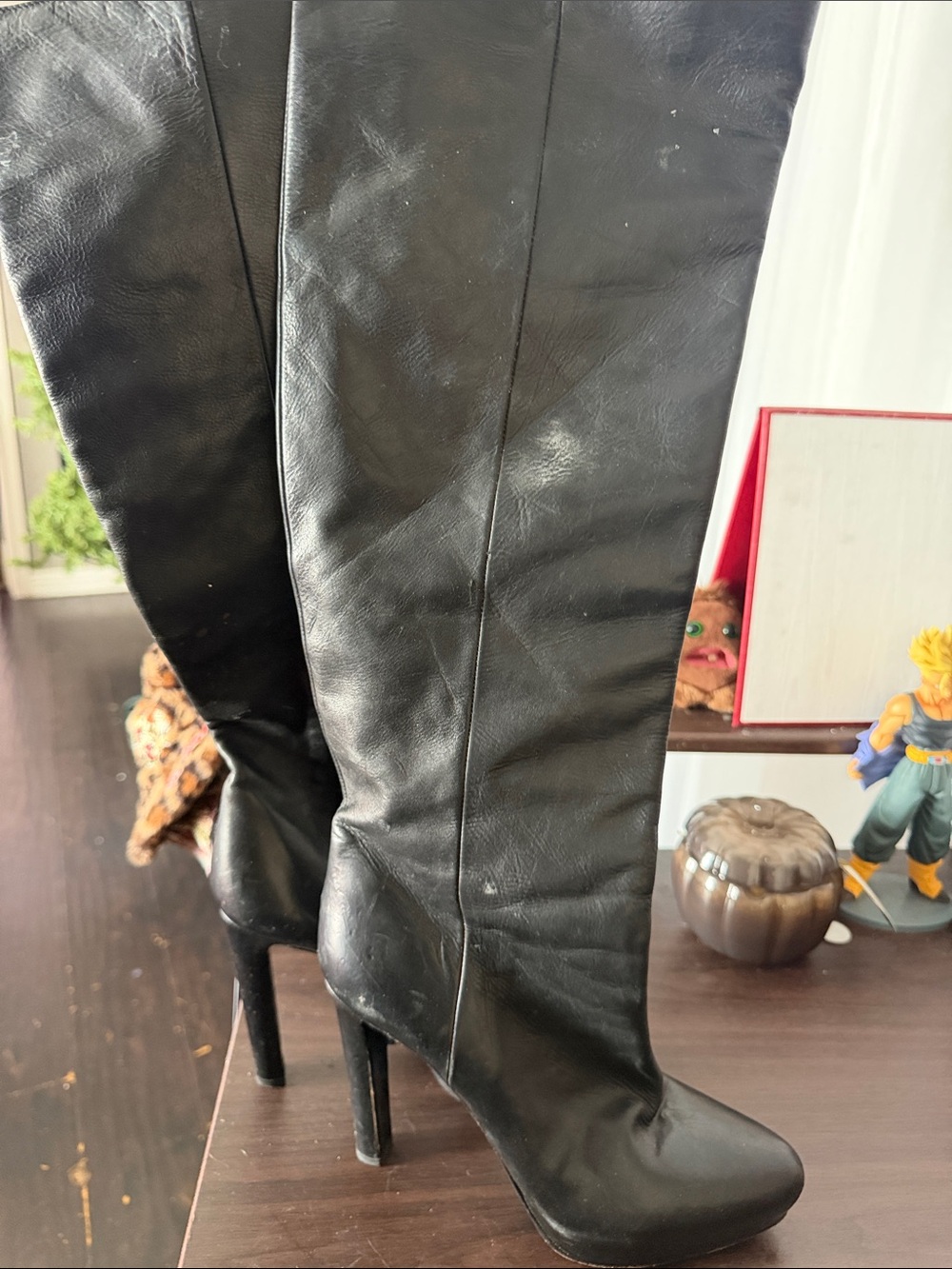 Prada Black Leather Over-the-Knee Stiletto Boots